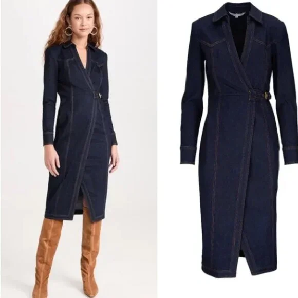 Veronica Beard, Arlington Denim Wrap Dress - Picture 1 of 9